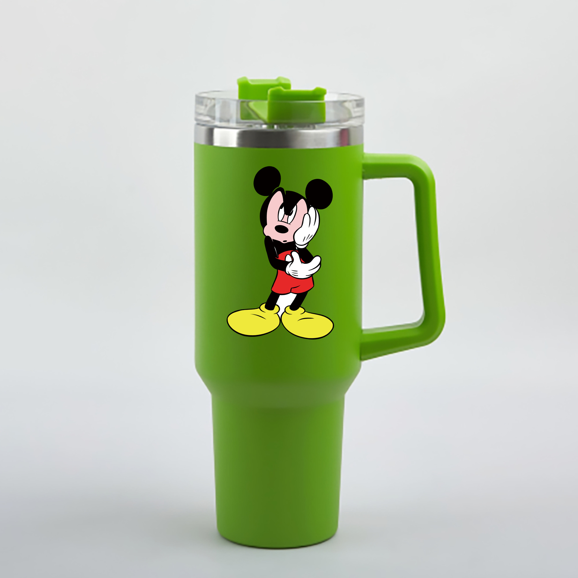 （画像用） ミッキーマウス Mickey Mouse 1200mL車用タンブラー - クリスタルステッカー（プラスチックストロー付き）